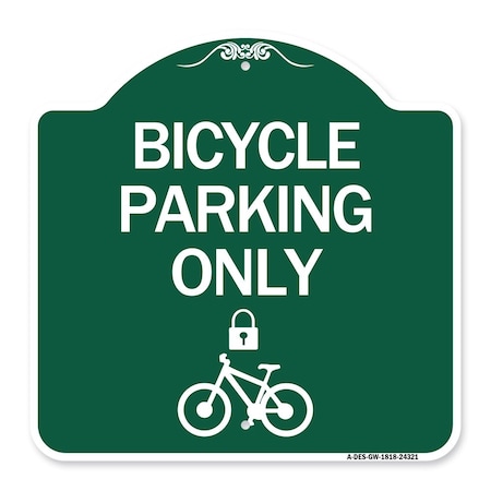 Signmission Bicycle Parking W/ Cycle and Lock, Green & White Aluminum Sign, 18" x 18", GW-1818-24321 A-DES-GW-1818-24321